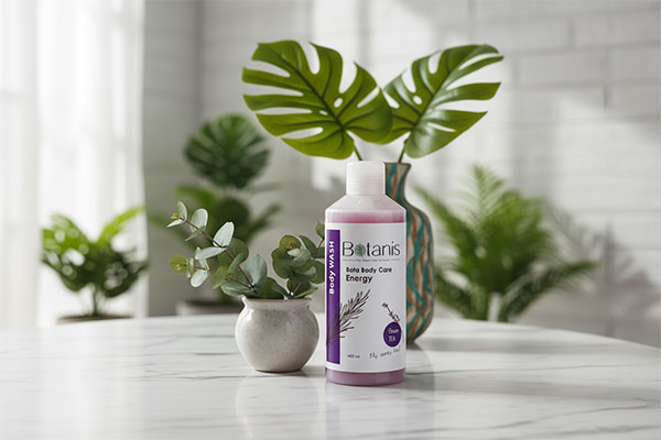 شامپو بدن مرطوب کننده چای سبز بوتانیس در حمام با تم سبز