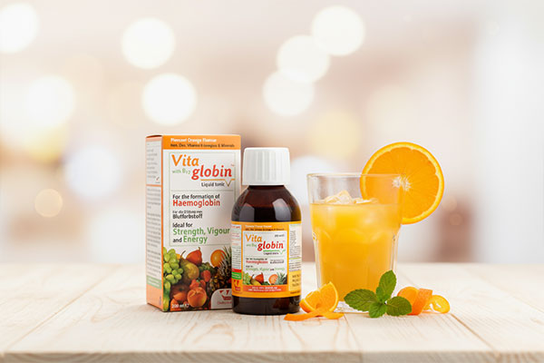 شربت ویتا گلوبین با طعم دلپذیر پرتقال برای کودکان و بزرگسالان