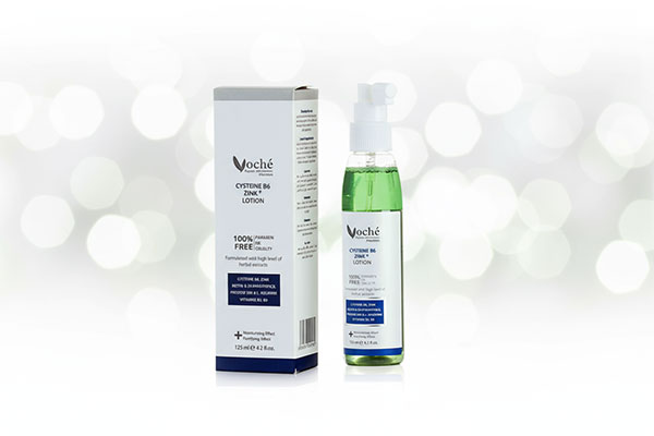 تصویر تونیک تقویت‌ مو سیستین B6 و زینک وچه روی سطح سفید