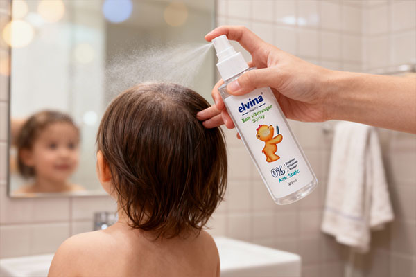 نحوه استفاده از اسپری نرم‌کننده مو کودک الوینا