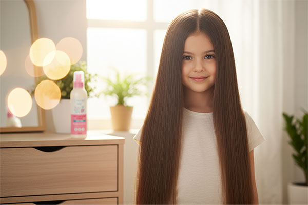 موهای نرم و بدون گره کودک پس از استفاده از اسپری گره باز کن سینره