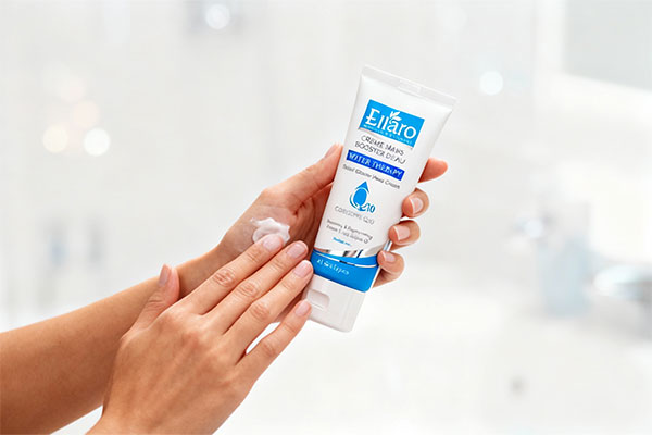 دست‌ها در حال استفاده از کرم دست آبرسان کیوتن الارو