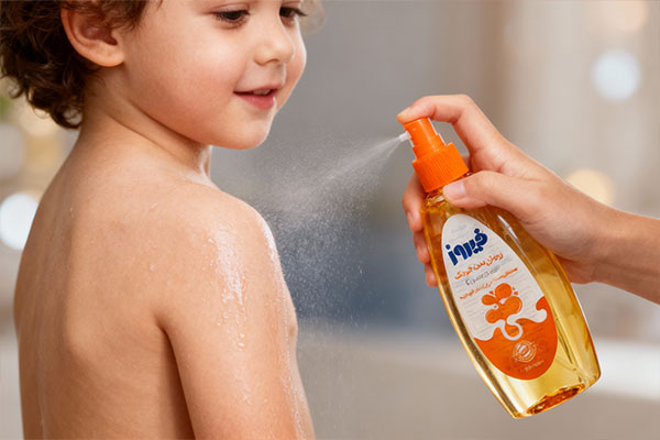 استفاده از روغن بدن کودک ویتامین ای فیروز پس از حمام