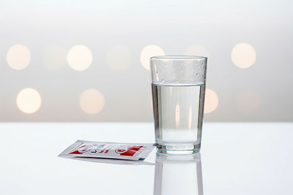 ساشه ال آرژنین پلاس یوروویتال کنار لیوان آب