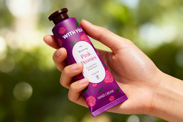 کرم دست ویت یو بنفش در دست با پوست نرم و لطیف