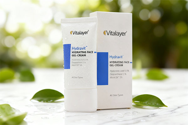 کرم ژل آبرسان هیدراویت ویتالیر روی سطح مرمر سفید