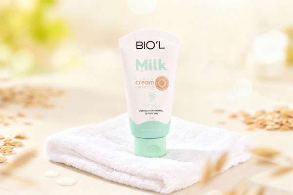 کرم مرطوب کننده شیر و جو دوسر بیول روی پارچه سفید