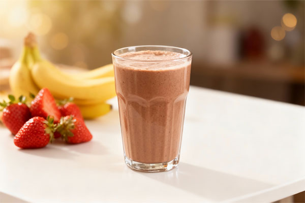 شیشه شیک تهیهشده از پودر اپتی فست با میوههای تازه