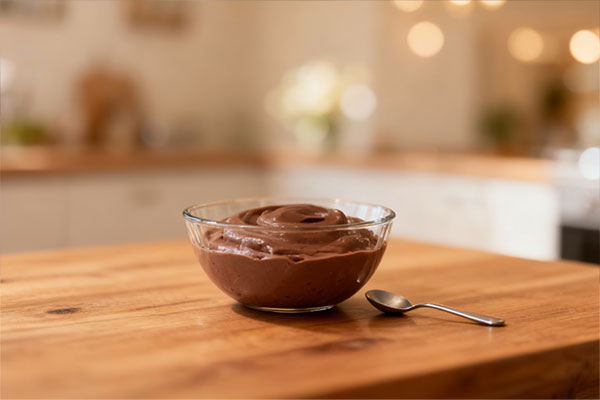 بسته‌بندی ساشه دسر شکلاتی اپتی فست روی سطح سفید