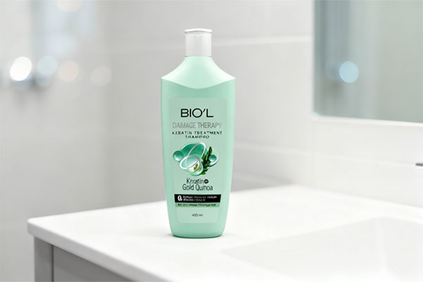 شامپو موهای خشک دمیج تراپی بیول روی میز حمام