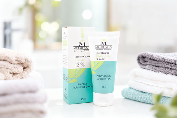 دست در حال استفاده از کرم مرطوب کننده آمونیوم لاکتات مدیلن روی پوست خشک