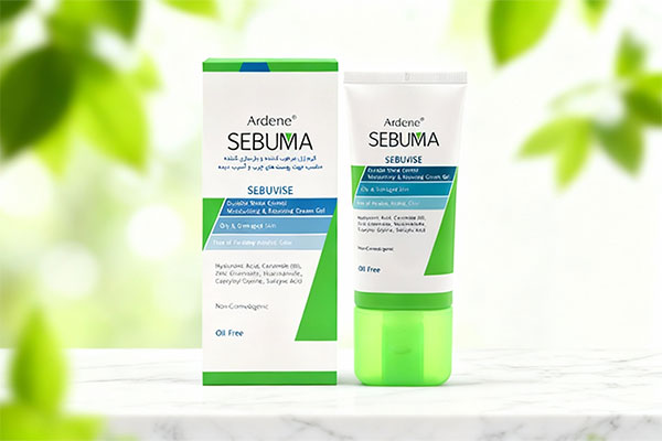 کرم ژل مرطوب کننده پوست چرب آردن سبوما روی سطح مرمر سفید