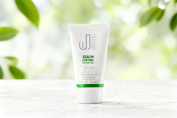 کرم ژل مرطوب کننده پوست چرب دلانو روی سطح مرمر سفید