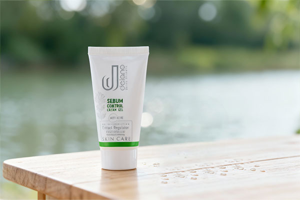 کرم ژل آبرسان پوست چرب دلانو کنار لیوان آب