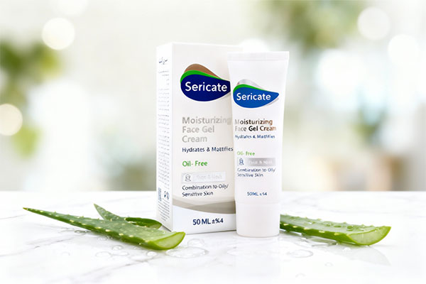 ژل کرم آبرسان سری کیت پوست چرب روی سطح مرمر سفید