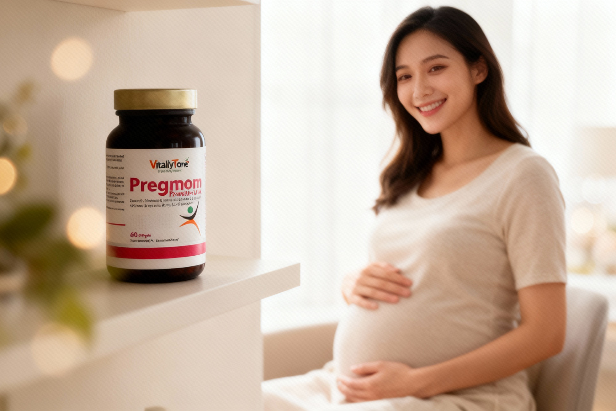 pregnant woman with nutritional supplement for pregnancy