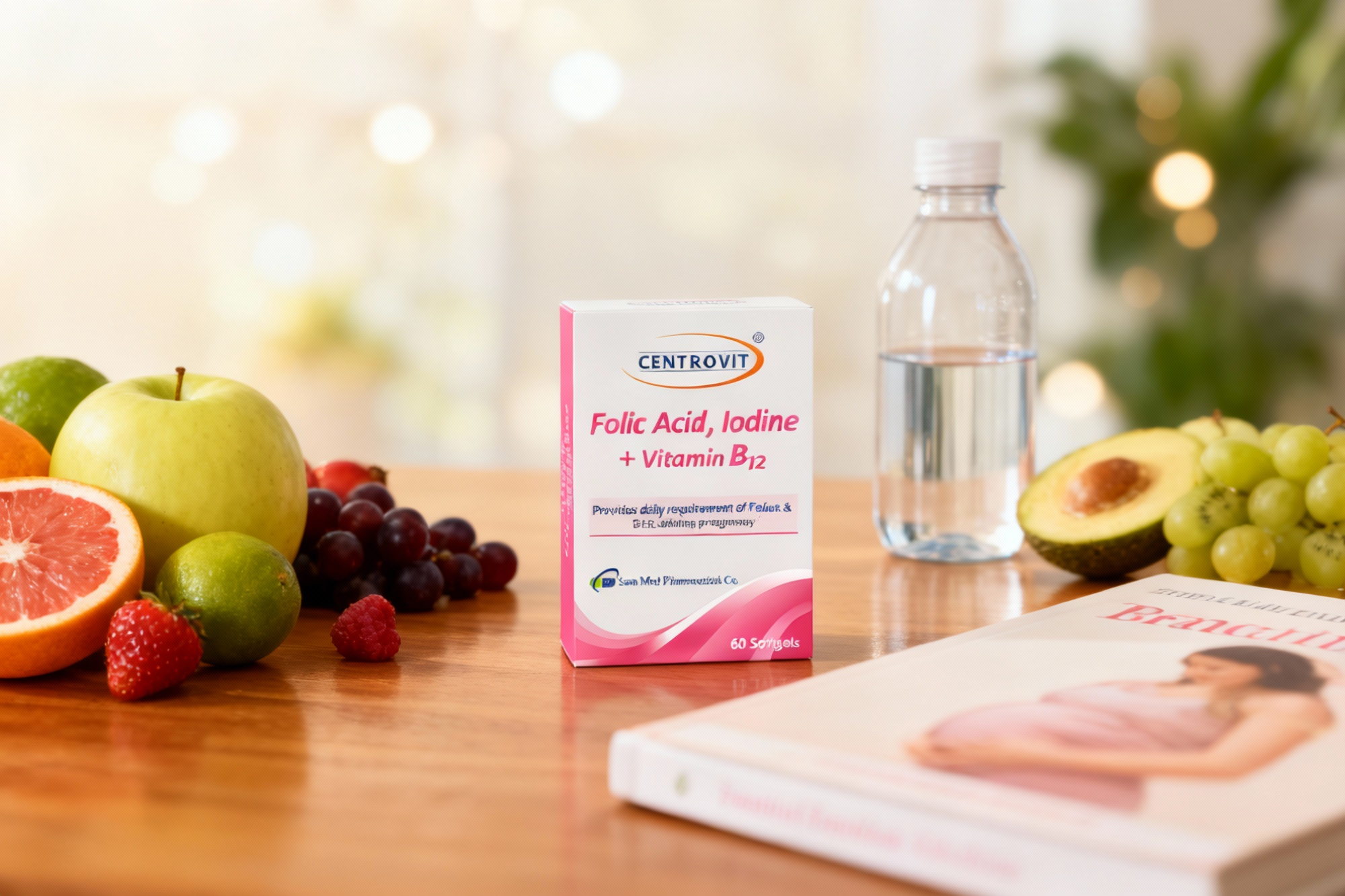 مکمل فولیک اسید و ید سنتروویت در کنار مواد غذایی سالم