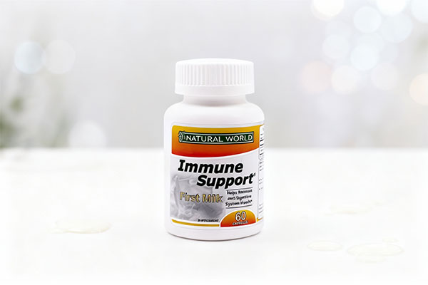 تصویر بسته‌بندی کپسول تقویت سیستم ایمنی با پس‌زمینه مواد طبیعی