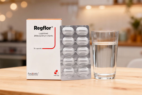 کپسول رگفلور کنار لیوان آب