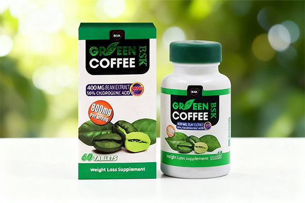 تصویر قرص قهوه سبز بی اس کی روی سطح سفید