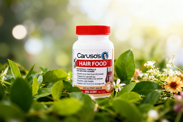 قرص هیر فود کاروسوس نچرال هلث در کنار عناصر طبیعی