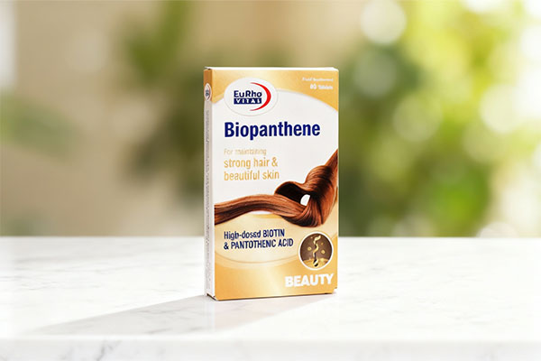 تصویر قرص بیوپانتن یوروویتال روی سطح مرمر سفید