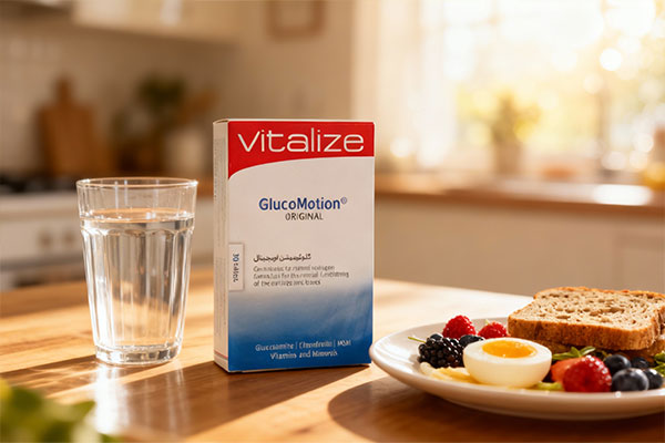 قرص گلوکوموشن اوریجینال ویتالایز کنار صبحانه سالم