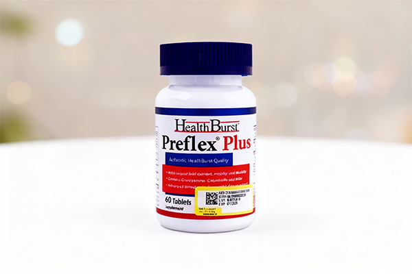 تصویر قرص پریفلکس پلاس هلث برست روی سطح سفید