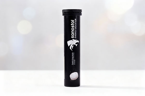 تصویر قرص جوشان انرژی بوستر سانستول روی سطح سفید