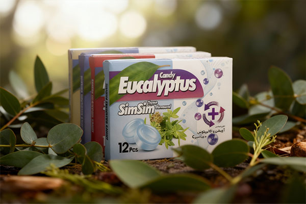 نمایی از آبنبات اکالیپتوس سیم سیم با ترکیبات طبیعی