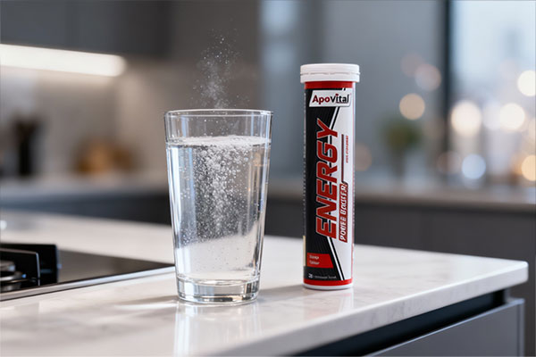 قرص جوشان انرژی آپوویتال در حال حل شدن در آب