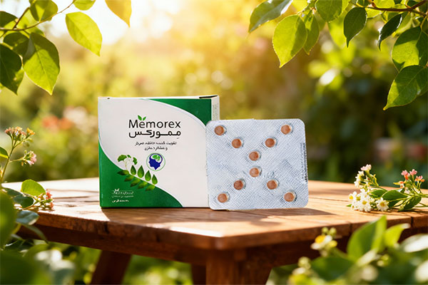 قرص ممورکس ایران داروک در کنار برگ‌های سبز