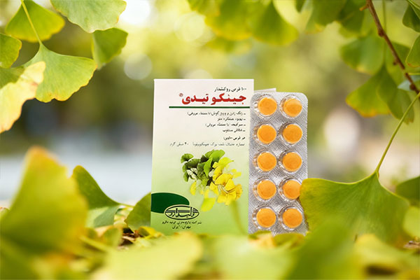 قرص جینکو تیدی تولید دارو در کنار برگهای طبیعی