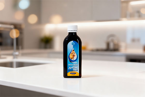 شربت سگانوز سلامت گستر آرتیمان روی پیشخوان سفید