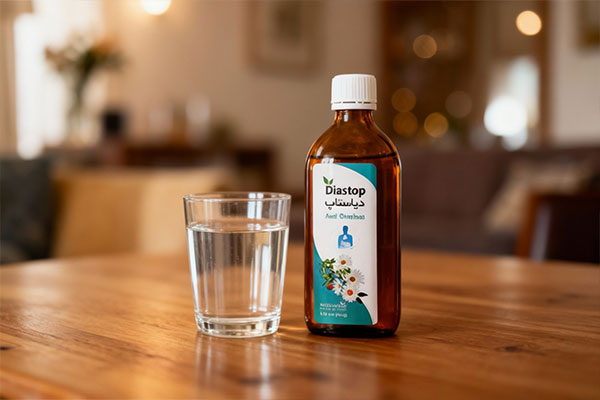 شربت دیاستاپ ایران داروک کنار لیوان آب