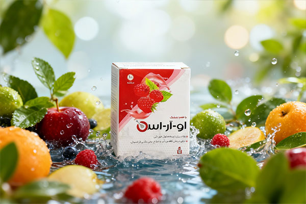 پودر ORS ایران دارو در کنار عناصر مرتبط با هیدراتاسیون