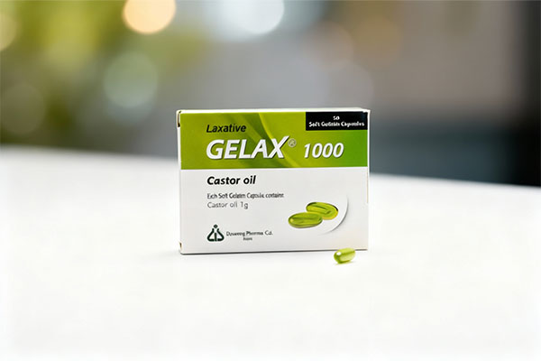 کپسول ژلاکس ۱۰۰۰ روغن کرچک دانا روی سطح سفید