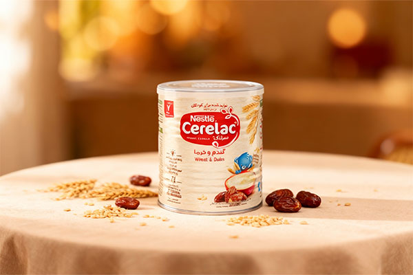 سرلاک گندم و خرما نستله روی میز با گندم و خرما