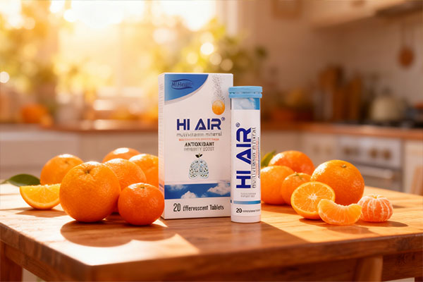 قرص جوشان های ایر های هلث در کنار مرکبات تازه