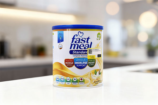 پودر فست میل استاندارد اسمارت نوتریشن روی پیشخوان آشپزخانه