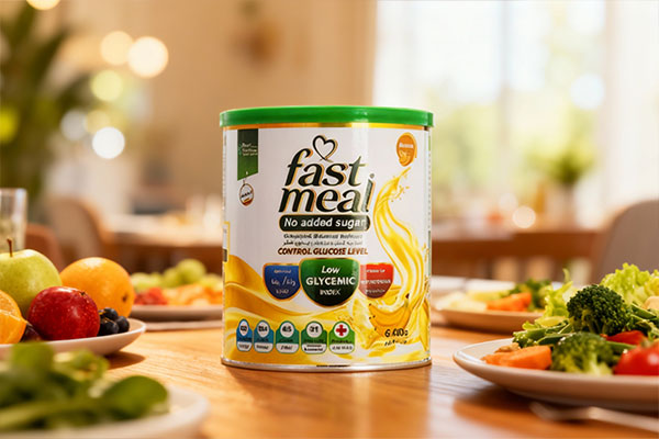 پودر فست میل دیابتی اسمارت نوتریشن کنار مواد غذایی سالم