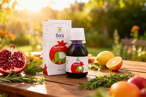 شربت اشتها آور باریج در کنار مواد طبیعی و گیاهی