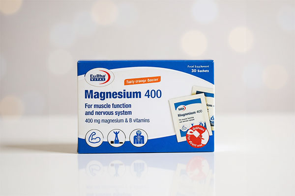 تصویر بستهبندی ساشه منیزیم ۴۰۰ یوروویتال با طعم پرتقال