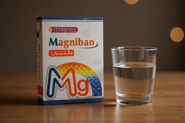 تصویر کپسول مگنی بان ویتاول کنار لیوان آب