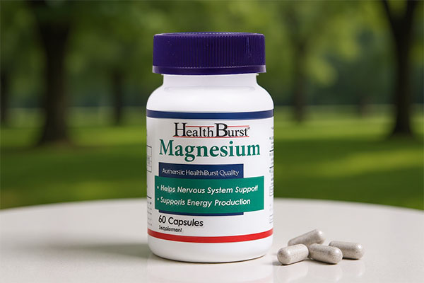 کپسول منیزیم هلث برست روی سطح سفید