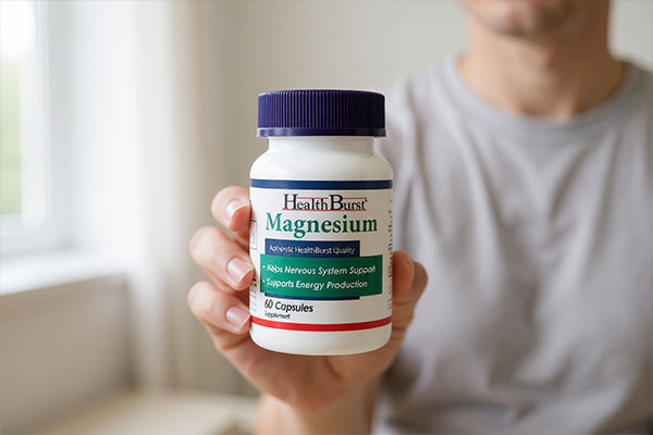 کپسول منیزیم هلث برست در دست فرد