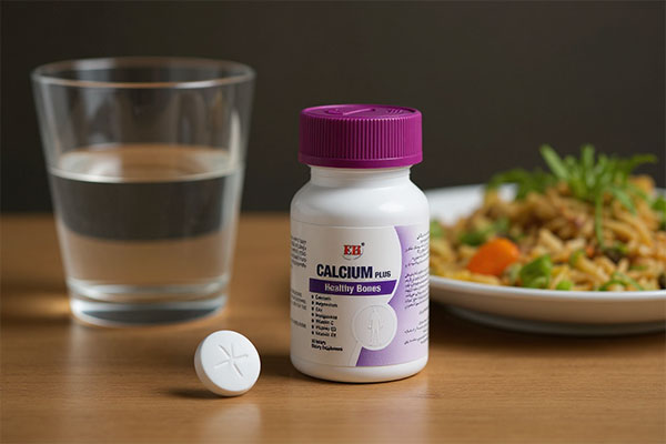 تصویر قرص کلسیم پلاس ای اچ همراه با غذا و آب