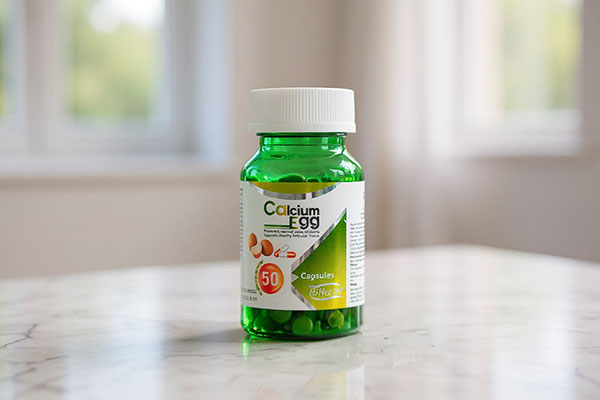 کپسول کلسیم اگ های هلث روی سطح مرمری سفید