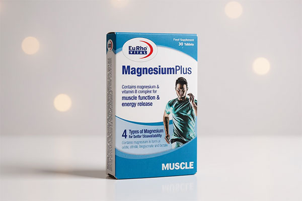 تصویر بسته‌بندی قرص منیزیم پلاس یوروویتال