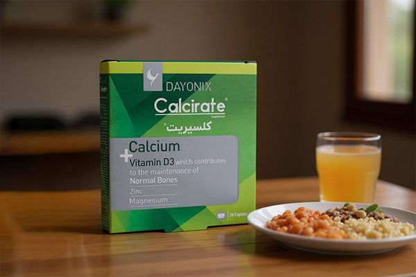 قرص کلسیریت دایونیکس فارما در کنار صبحانه سالم